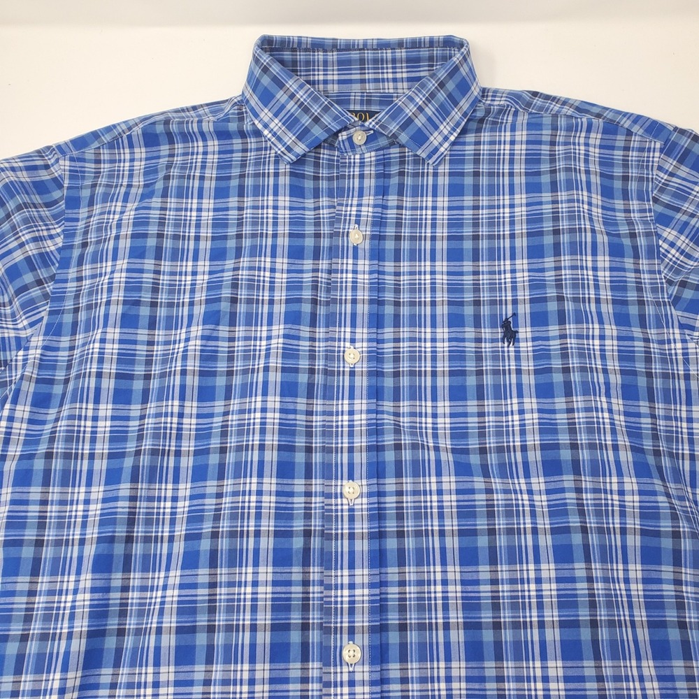 Polo Ralph Lauren Shirt Mens L Classic Fit Blue Plaid Button-Down Long Sleeve